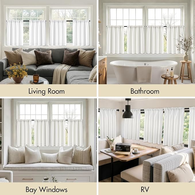 MIULEE 4-Panel 36 Inch Blackout Kitchen Tier Curtains Over Sink Natural | Privacy Protection, Heat/Light Blocking, Cafe Curtains, Top&Bottom Rod Pocket, Suitable for Small Windows, Soft&Durable