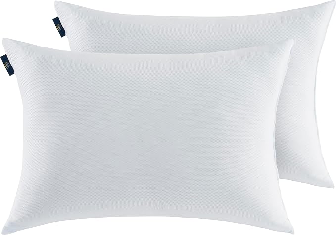 Serta Won't Go Flat Down Alternative Cooling Bed Pillows, Extra Life Foam Core with Medium Support, Perfect for Back, Stomach or Side Sleepers (2 Pack), Standard/Queen, White