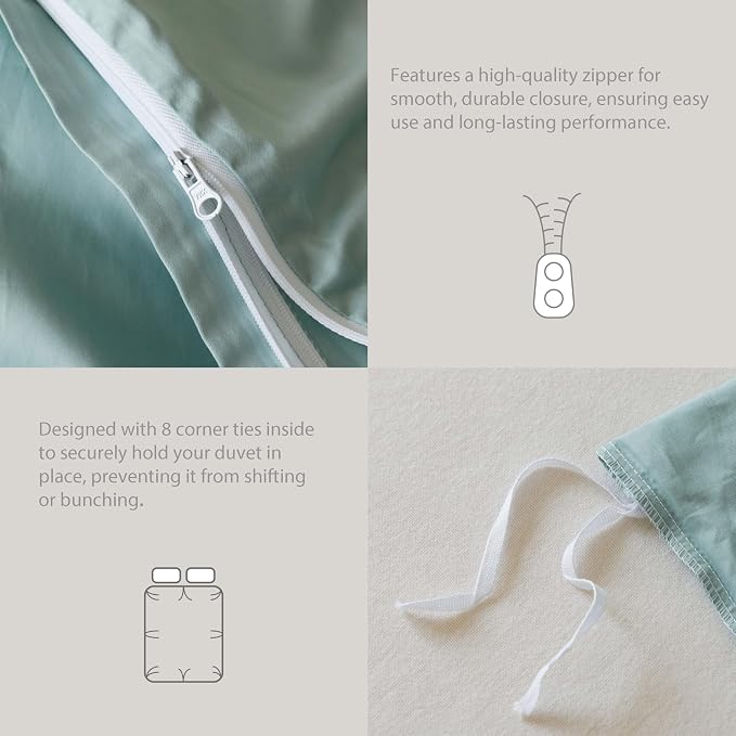 HeimenAogo Egyptian Cotton Duvet Cover Queen Size Sateen Weave, Silky Soft and Breathable Bedding Set with Zipper Closure, Long Staple Cotton Bed Linen Skylight Blue 3Pcs (90"×90")