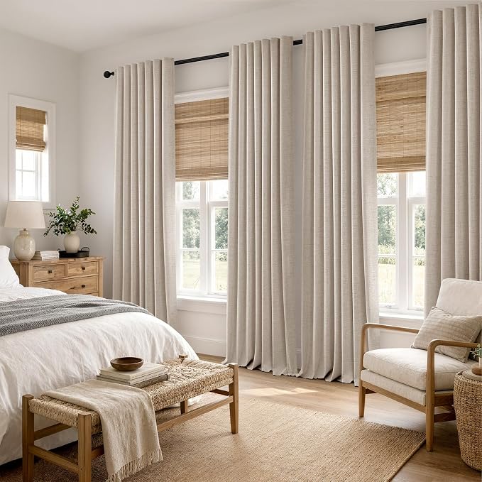 MIULEE 100% Blackout Linen Curtains for Bedroom 42 x 63 Inch Taupe 2 Panels | Thermal Insulated, Room Darkening Drapes for Living Room, Back Tab Rod Pocket Pinch Pleated, Solid Luxury Decor