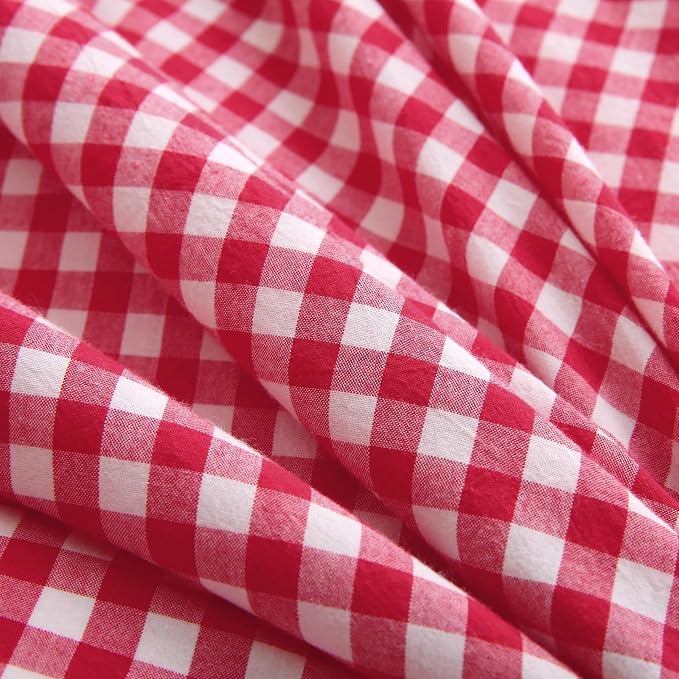 Silnuo Red/White Gingham Plaid Ruffle 3-Piece Duvet Cover Set Queen Size | 100% Washed Cotton Shabby Checkered Bedding Set Farmhouse Comforter Cover Set(Queen,Red)