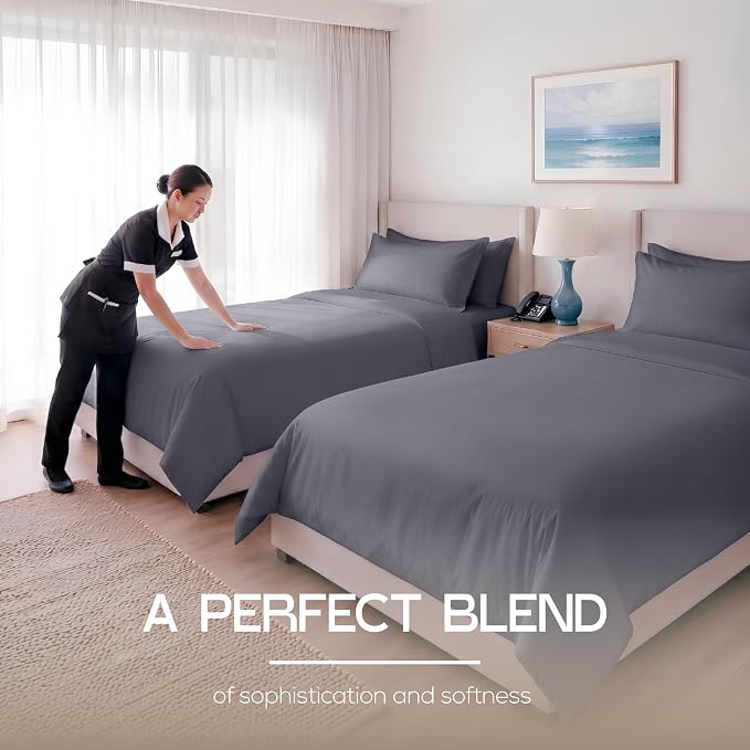Bulk 10-Pack Hotels Twin Duvet Cover Set for Resort & Guest House, Grey | Commercial Bedding Set with 10 Duvet Covers (68x90") and 10 Pillow Shams (20x26") with 2" Flange. Comforter Not Included.