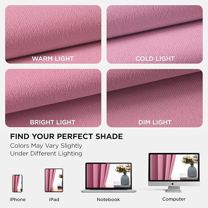Joydeco Blackout Curtains 84 Inchs Long 42 Wide Black Out Curtains 2 Panels, Thermal Insulated Long Curtain& Drapes Room Darkening Grommet Drapes for Living Bedroom Window (W42 x L84 Inch, Pink)