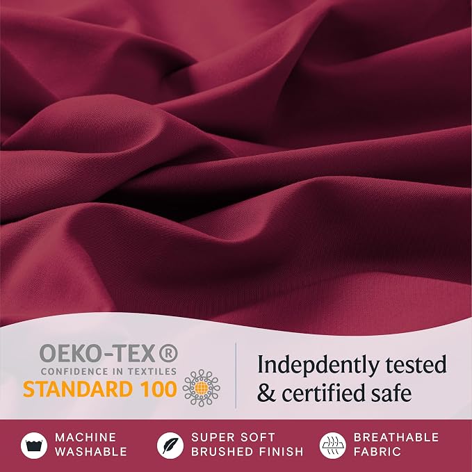 Twin Size Sheets Set, Cooling & Soft Deep Pocket Bed Sheets, 3PC | LUXCLUB Cooling Twin Size Fitted Sheet & Pillowcase Sets, Breathable Hotel Luxury Bedding Wrinkle Free, Burgundy