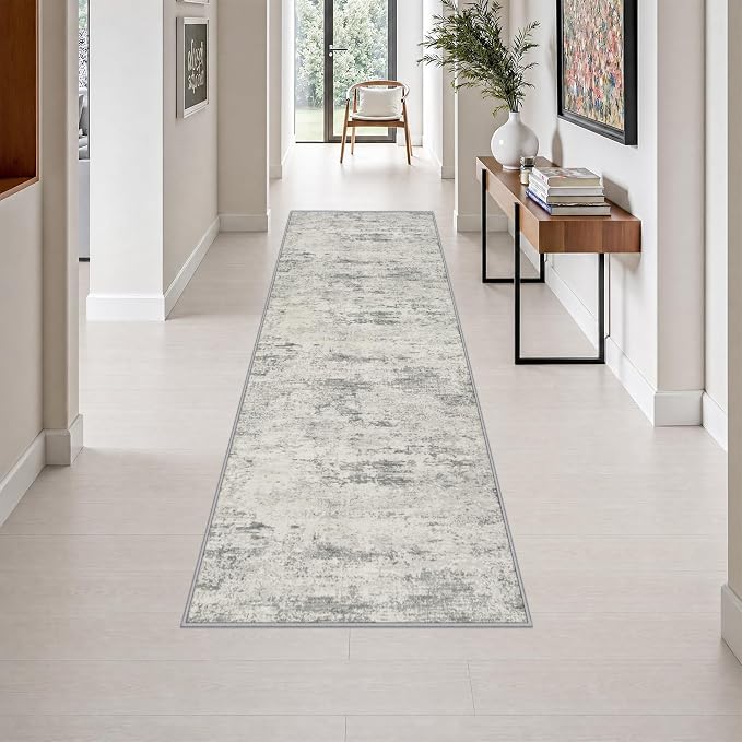 2.6x8 Washable Runner Rug：Modern Abstract Kitchen Soft Carpet Gray | For Hallway, Bedroom, Kitchen, Laundry, Bathroom,Door Mat,Modern Abstract,Machine washable,Non-Slip,Stain Resistant,Indoor