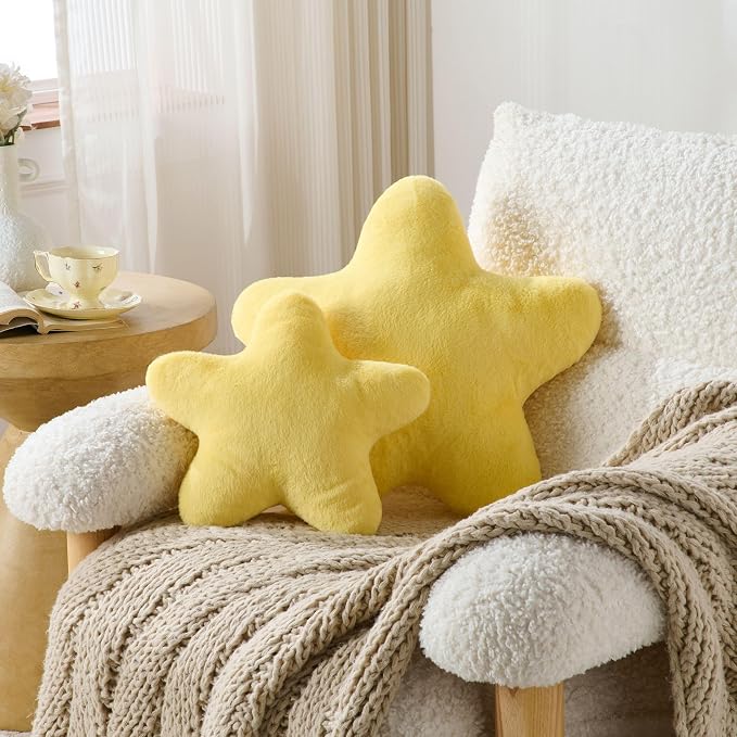 Set of 2 Room Decor Home Decor Throw Pillows Star Pillow Couch Pillows Decorative Pillows Bed Pillows Cute Pillows,Yellow 15"