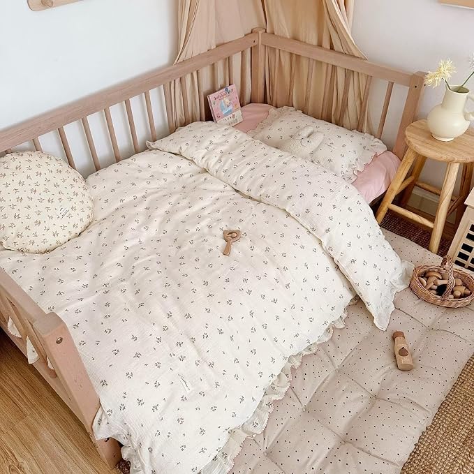 100% Cotton Muslin Crib Duvet Cover for Infant Boys Girls Baby Toddler Bed Muslin Duvet Covers,Nursery Decoration,47"x59", Primrose Print (No Filler)