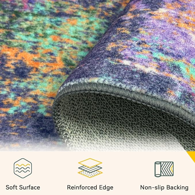 RELEANY Washable 6'x9' Abstract Area Rug for Living Room Purple Multi | Carpet for Bedroom, Kitchen, Office, Hallway and Entryway, Printed Pattern, Non‑Slip, Soft, Stain‑Resistant, Easy to Clean