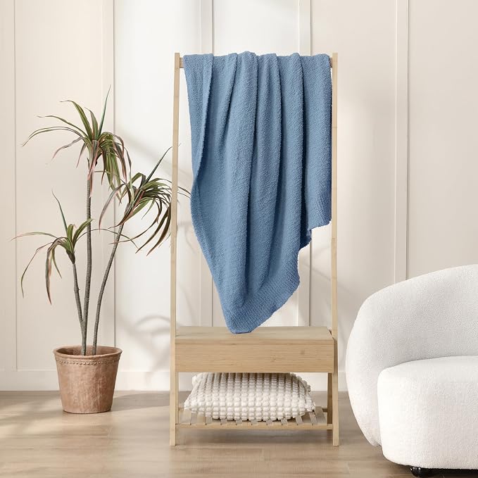 JOOJA Dusty Blue Throw Blanket, Soft Fluffy Fuzzy Knit Blanket for Couch Bed Sofa, Cozy Plush Warm Blanket for Bedroom Living Room, Spring Home Decor, 50x60 Inches