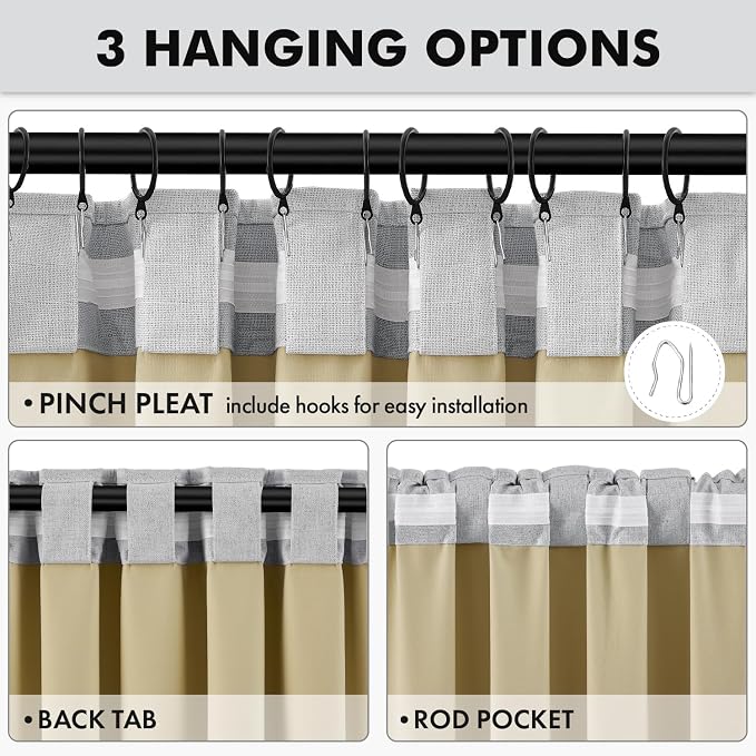 MIULEE 100% Blackout Linen Curtains for Bedroom 42 x 84 Inch Grey 2 Panels | Thermal Insulated, Room Darkening Drapes for Living Room, Back Tab Rod Pocket Pinch Pleated, Solid Luxury Decor