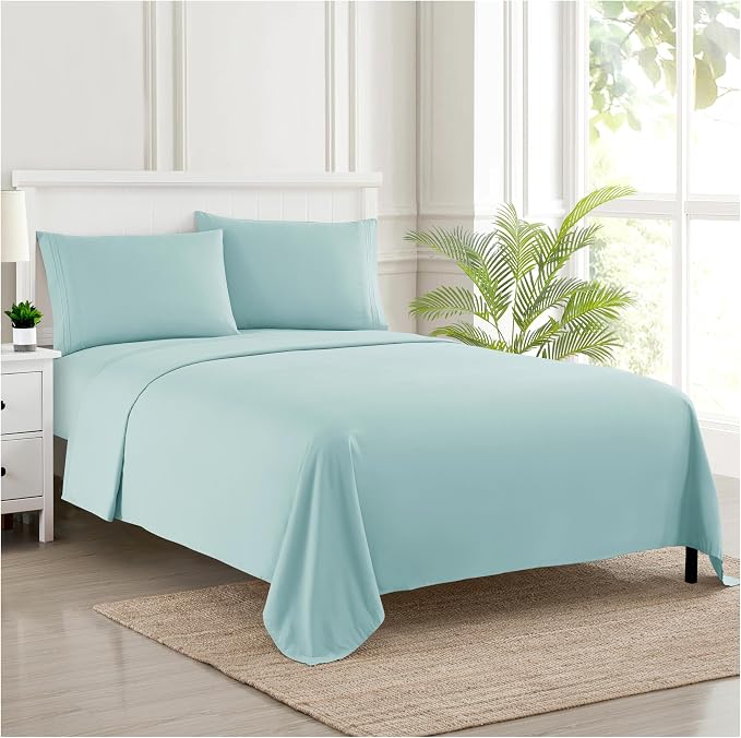 King Size Sheets - Breathable Luxury Bed Sheets with Full Elastic & Secure Corner Straps Built In - 1800 Supreme Collection Extra Soft Deep Pocket Bedding Set, Sheet Set, King, Light Blue