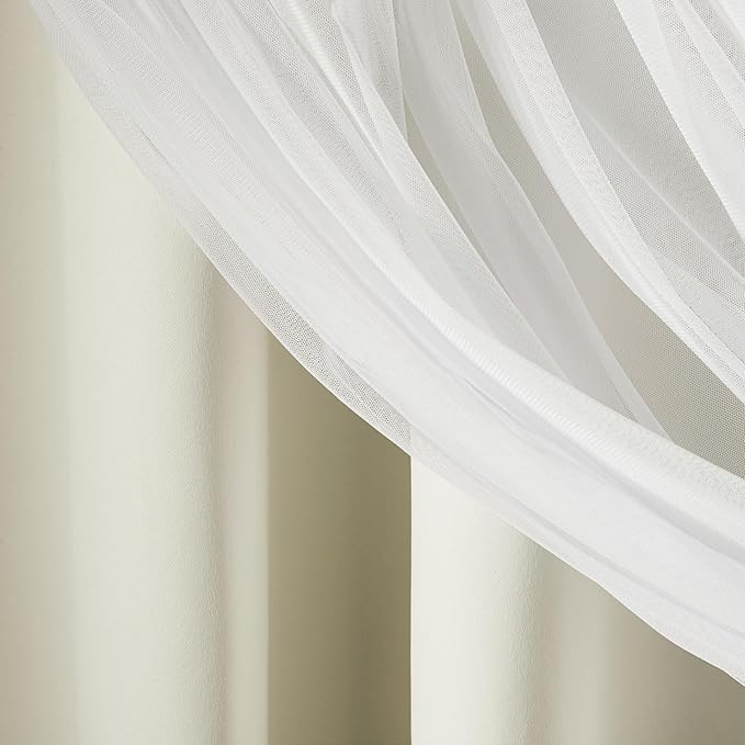 TOWN & COUNTRY LUXE Talia Double Layer Indoor Curtains, Sheer and Room Darkening Blackout, Grommet Top, Energy Efficient, 2-Pack Set, 52"x108", Vanilla