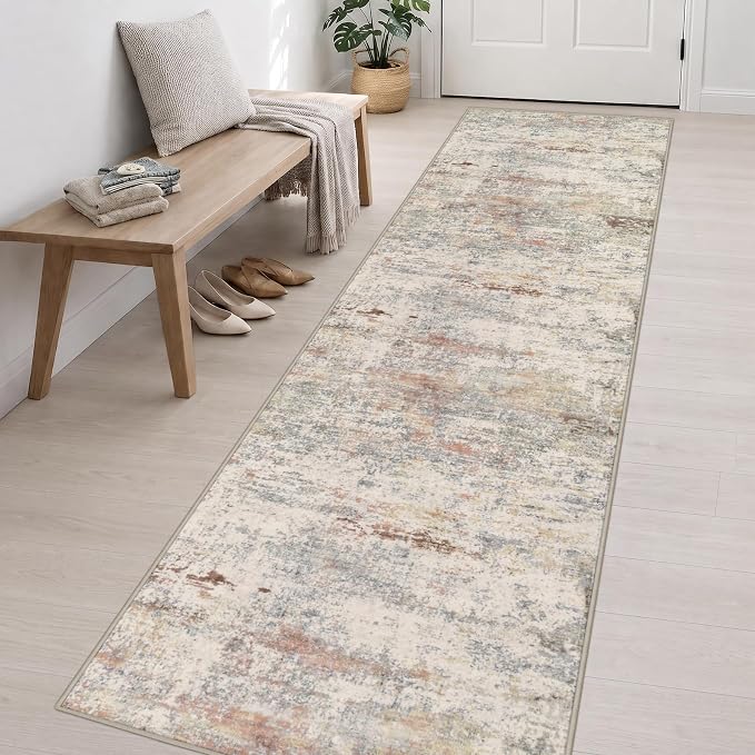 3x14 Washable Runner Rug：Modern Abstract Kitchen Soft Carpet Taupe | For Hallway, Bedroom, Kitchen, Laundry, Bathroom,Door Mat,Modern Abstract,Machine washable,Non-Slip,Stain Resistant,Indoor