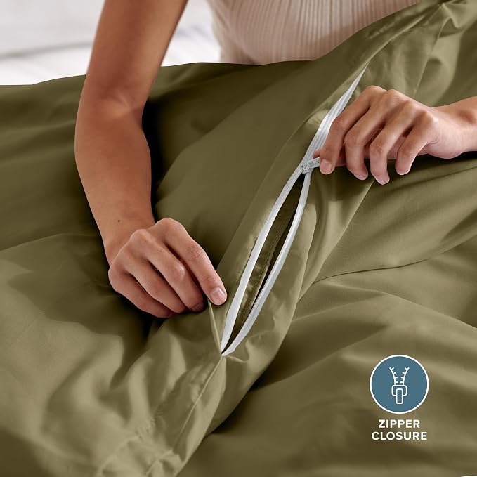 Bare Home Duvet Cover Set 1800 Ultra-Soft (California King, Olive) | Lightweight, Cooling, Breathable, Premium 1800 Ultra-Soft, All-Season