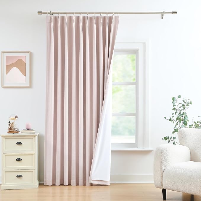 WEST LAKE 108 Inch Pink Bailey Pinch Pleated Blackout Curtains with Liner | Extra Long Modern Room Darkening Drapes,Backtab Hook,Thermal Insulated Window Treatment for Bedroom,60"Wx108"L,1 Panel