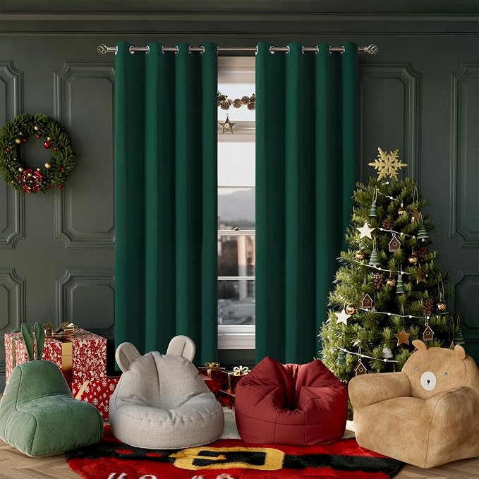 BGment Christmas Blackout Curtains - Grommet Thermal Insulated Room Darkening Bedroom and Living Room Curtains, Set of 2 Decorative Curtain Panels (52 x 84 Inch, Emerald Green) | Grommet Top, Black Out, Room Darkening, Sunblock, Thermal Insulated, Wind...