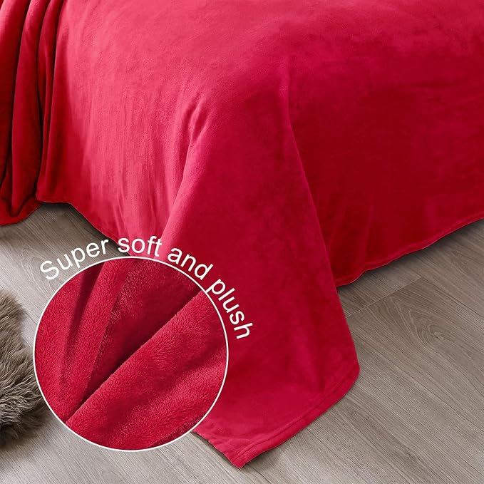Exclusivo Mezcla Soft Large Fleece Throw Blanket for Couch, Red | 50x70 Inches, Double-Sided Brushed Flannel, Lightweight Plush Cozy Blanket for Home Decor, All Season, Machine Washable