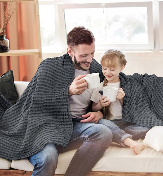 Utopia Bedding 100% Cotton Waffle Blanket Twin Size Charcoal, 90x72 Inch | Lightweight Breathable Cozy Summer Bed Blanket Home Decor Gift for Women and Men