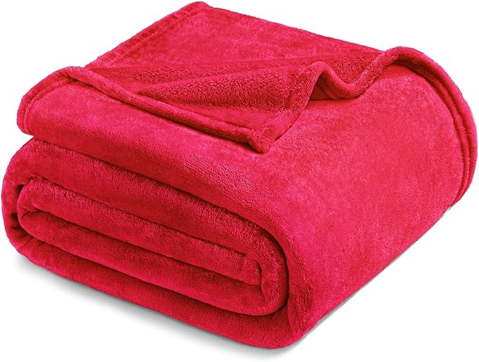 Exclusivo Mezcla Soft Fleece Blanket Twin Size for Bed, Red | 60x80 Inches, Double-Sided Brushed Flannel, Lightweight Plush Cozy Blanket for Home Decor, All Season, Machine Washable
