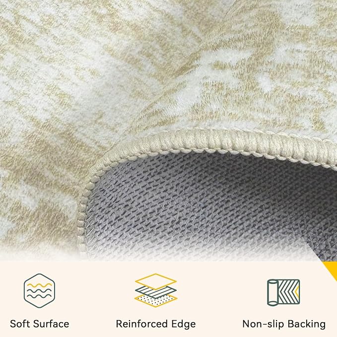 RELEANY Washable 6'x9' Abstract Area Rug for Living Room Cream Beige | Carpet for Bedroom, Kitchen, Office, Hallway and Entryway, Printed Pattern, Non‑Slip, Soft, Stain‑Resistant, Easy to Clean