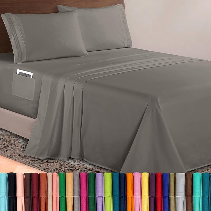 Elegant Comfort Luxurious 1500 Premium Hotel Quality Microfiber 4-Piece Sheet Set, 18-24 Inches Deep - Extra Deep Pocket Sheets - Ultra Soft 4PC Deep Pocket Sheets, Twin/Twin XL, Gray