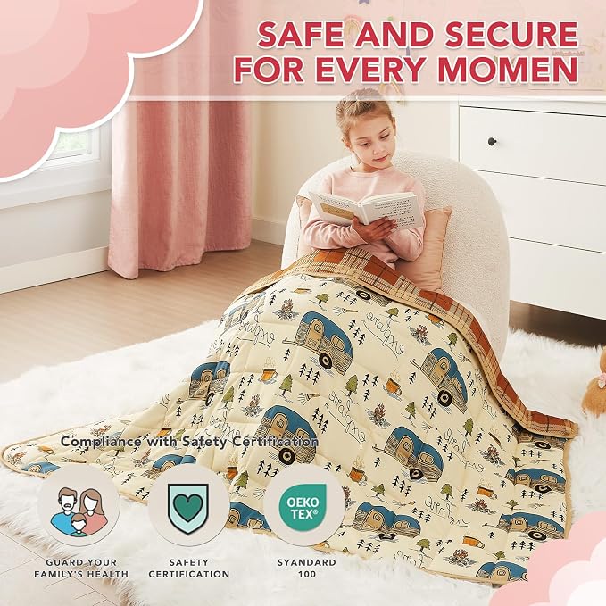 CuteKing Weighted Blanket - Weighted Blanket with Premium Glass Beads - Breathable Heavy Blanket for Comfort Sleep - Thick Blanket All Season(10lbs, 48"x72", Camping)