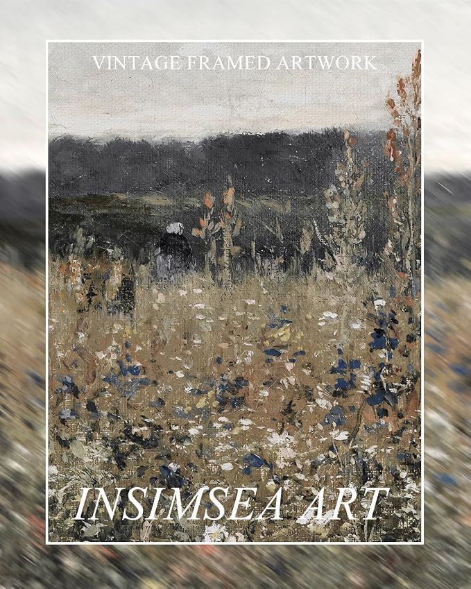 InSimSea Extra Large Framed Vintage Wall Art, Flower Meadow Prints,20x40In | Living Room Country Farmhouse Decor, Canvas Landscape Paintings, Retro Long Pictures for Bedroom Above of Bed