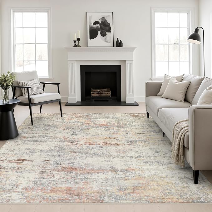 Area Rug Living Room: 6x6 Modern Washable Indoor Soft Carpet Taupe | For Bedroom Dining Room Farmhouse Nursery Hallway Office,Modern Abstract,Machine washable,Non-Slip,Stain Resistant,Indoor
