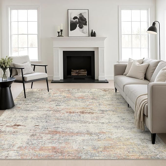 Area Rug Living Room: 6x6 Modern Washable Indoor Soft Carpet Taupe | For Bedroom Dining Room Farmhouse Nursery Hallway Office,Modern Abstract,Machine washable,Non-Slip,Stain Resistant,Indoor