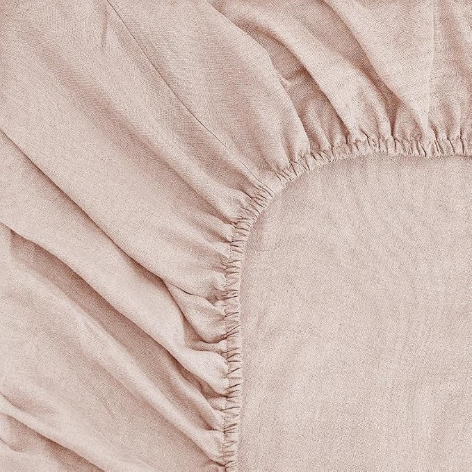 100% Linen Sheets Set Queen Size, Natural Pure Flax 4 Piece Bed Sets, 16" Deep Pocket, Breathable Cooling Bed Soft Durable Bedding, Machine Washable (Pink,Queen)