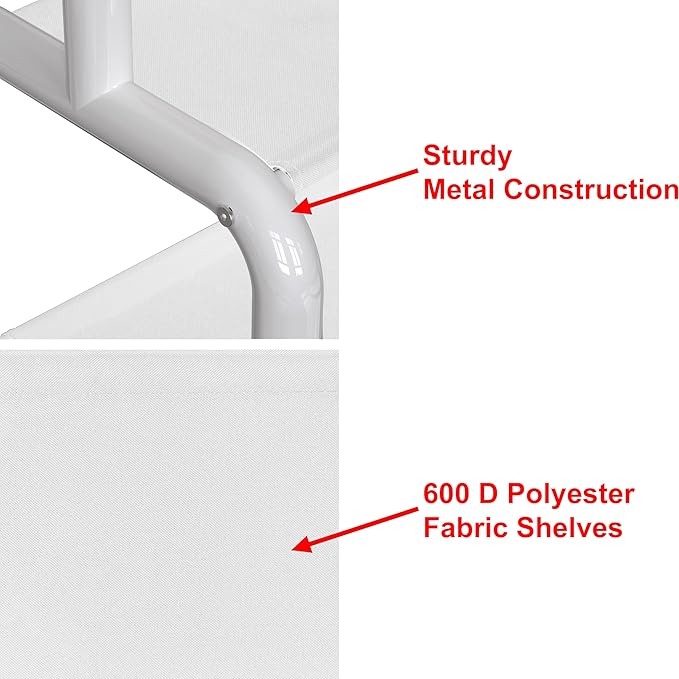 Simple Houseware 52" W Freestanding Closet Garment Rack with Shelves, White | With 600D Fabric Shelves, Hanger Stoppers, and Hooks for Coat & Hat