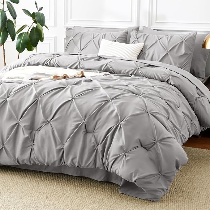 Oversized Queen Comforter Set French Grey, 7 Pieces Bed in a Bag | OEKO-TEX 100 Certified, 240GSM All Season, Bedroom, Guest Room, Down-Alternative Comforter, Sheets, Pillowcases & Shams