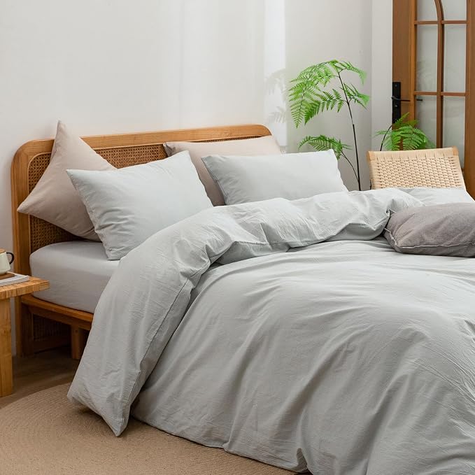 BESTOUCH Cotton Solid Duvet Cover Set Northern Droplet Grey Super King Plus | 100% Washed Cotton, Soft Wrinkle Texture, Hidden Zipper, 8 Ties, Breathable Lightweight Durable Comfy, 3 Pcs No Insert