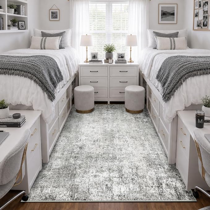RELEANY Washable 4'x6' Abstract Area Rug for Living Room Gray White | Carpet for Bedroom, Kitchen, Office, Hallway and Entryway, Printed Pattern, Non‑Slip, Soft, Stain‑Resistant, Easy to Clean