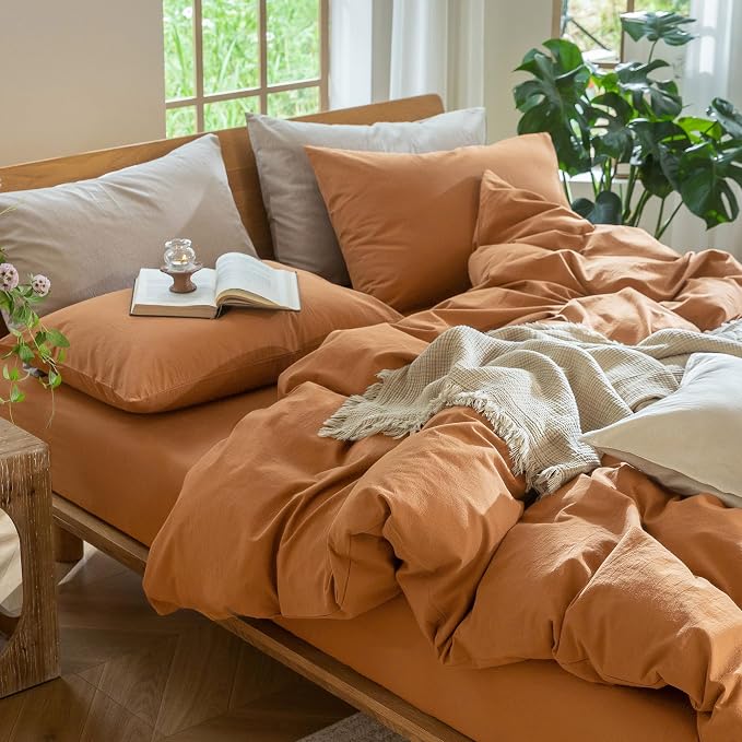 MooMee Duvet Cover Set 100% Washed Cotton Linen Like Oversized King | Relaxed Linen-like Texture. Soft, Breathable & Long-lasting Comfort. Lightweight. Hidden Zipper with 8 Interior Corner Ties