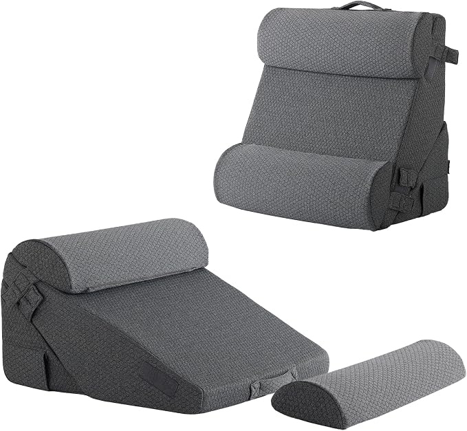 Adjustable 4pcs Bed Wedge Pillow Set, Memory Foam Wedge Pillow Post Surgery for Back, Neck, Leg Pain Relief, Pillow Wedge for Sleeping, Sitting up in Bed, Acid Reflux and GERD, Dark Grey