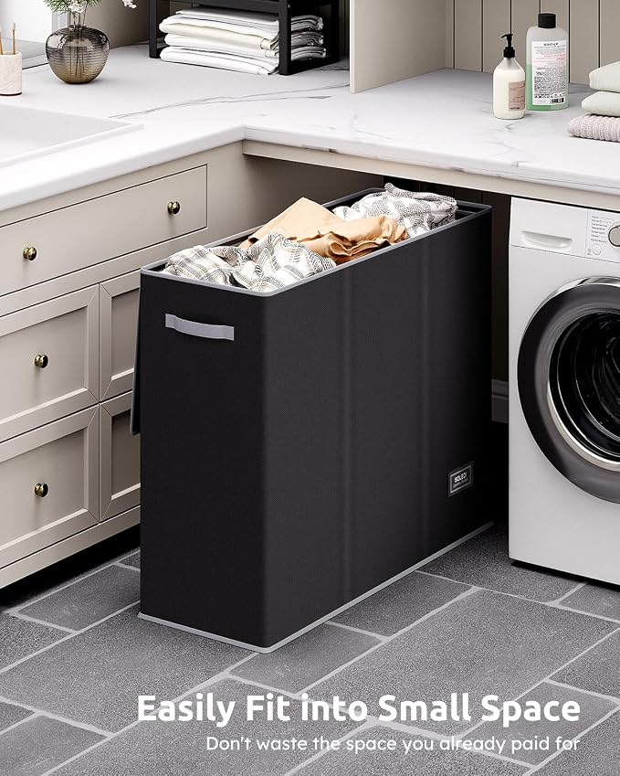 SOLEDI Large Laundry hamper 3 Section with Laundry Bag, XL Clothes Basket | 3-Section Large capacity Laundry Sorter with Odor-Blocking Lid, Robust Iron Frame & Waterproof 600D Fabric, 3 Washable Bags