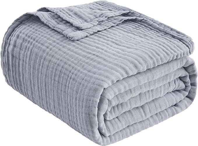 EMME Muslin Blankets for Adults Throw Blanket for Couch Breathable Gauze Soft Lightweight Airy Dusty Blue Super King 120" x 94"