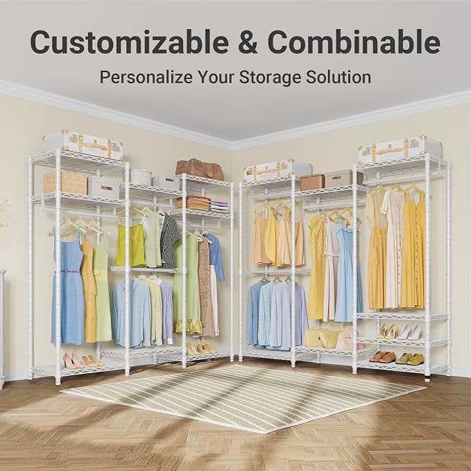 VIPEK V5 Medium Freestanding Clothes Rack, Modular Closet System, White | 790 lbs Load, 4 x 19.5 in hanging rods, 8 x shelves (2 adjustable), Supports expansion with accessories