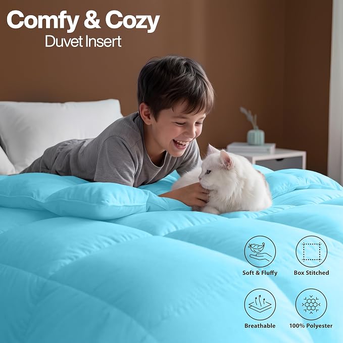 Utopia Bedding Queen Comforter, Duvet Insert, Aqua, 88 x 88 Inches | Soft and Fluffy Down Alternative Bed Comforter, All Season, Breathable, Corner Tabs, Box Stitched, Durable, Machine Washable