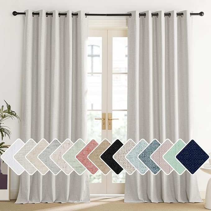 NICETOWN Snowbound Vintage Linen 100% Blackout Curtains for Living Room, Thermal Insulated Curtains 84" Long, Noise Reducing Window Treatment Drapes for Dining Room, 62" Wide Per Panel, Set of 2