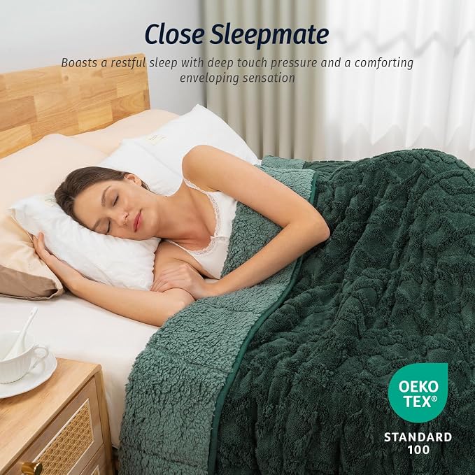 Cozy Weighted Blankets for Sleep Queen 60" x 80" 20 lbs Dark Green | Relax Body & Mind, Even Weight Distribution, Dual Sided Soft Heavy Throw Blankets, Jacquard Knitted, Chunky Fluffy, Warm Hug