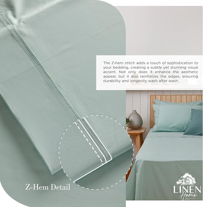 Linen Home 100% Cotton Percale Sheets Twin XL Size, Pastel Turk, Deep Pocket, 3 Pieces Set- 1 Flat, 1 Fitted and 1 Pillowcase, Crisp Cool and Long Staple Strong Bed Linen