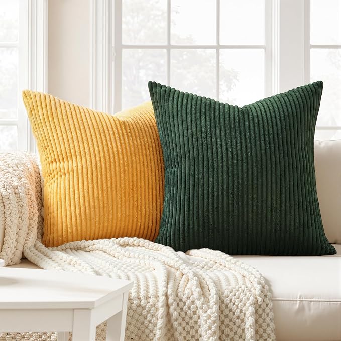 Topfinel Set of 4 Mordern Nordic Boho Farmhouse Cushion Covers Green Rust Throw Pillow Covers 22x22 Inch Soft Corduroy Fall Home Decor for Couch Bed Sofa Living Room