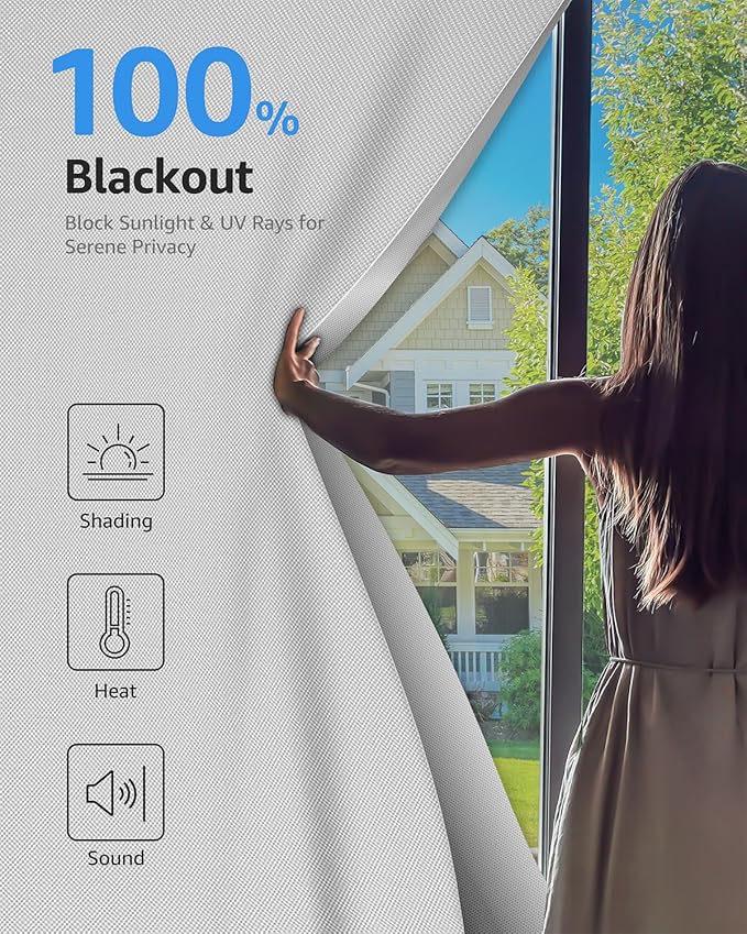 Blackout Curtains Portable 36”x48” No Drill Black Out Window Cover | 100% Blackout Shades with Heat-Resistant Hook&Loop Tapes,Thermal Insulated Window Blinds for Home,Nursery(1 Panel,Black)