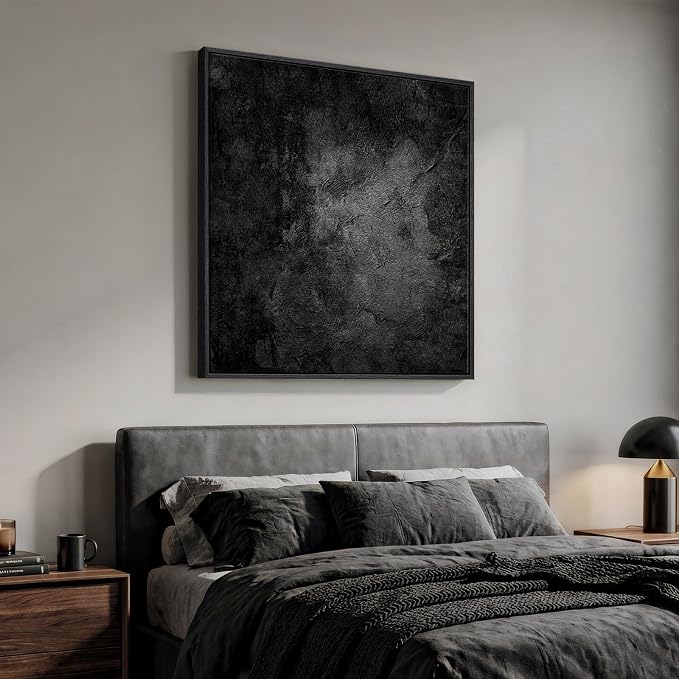 Extra Large Framed Black Abstract Wall Art Decor for Living Room, 48x48 In | Minimalist, Canvas prints, Modern paintings, Dark moody, Black frame, Square pictures, Dining room, Bedroom wall decor