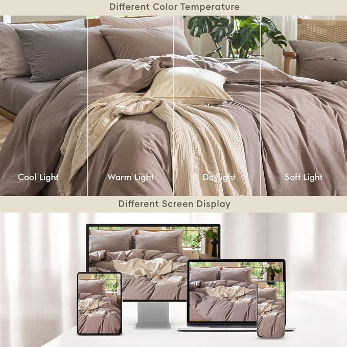 MooMee Duvet Cover Set 100% Washed Cotton Linen Like Alaska King | Relaxed Linen-like Texture. Soft, Breathable & Long-lasting Comfort. Lightweight. Hidden Zipper with 8 Interior Corner Ties