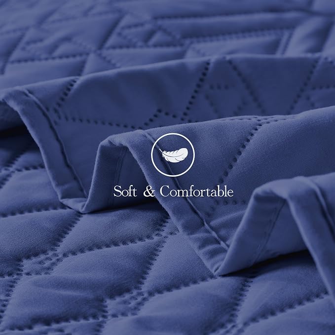 akkialla Full/Queen Size Quilt Bedding Set,Navy Blue Lightweight Microfiber Soft Bedspread,Modern Style Geoetric Pattern Coverlet Set for All Seasons,3 Piece(1 Quilt,2 Pillow Shams)