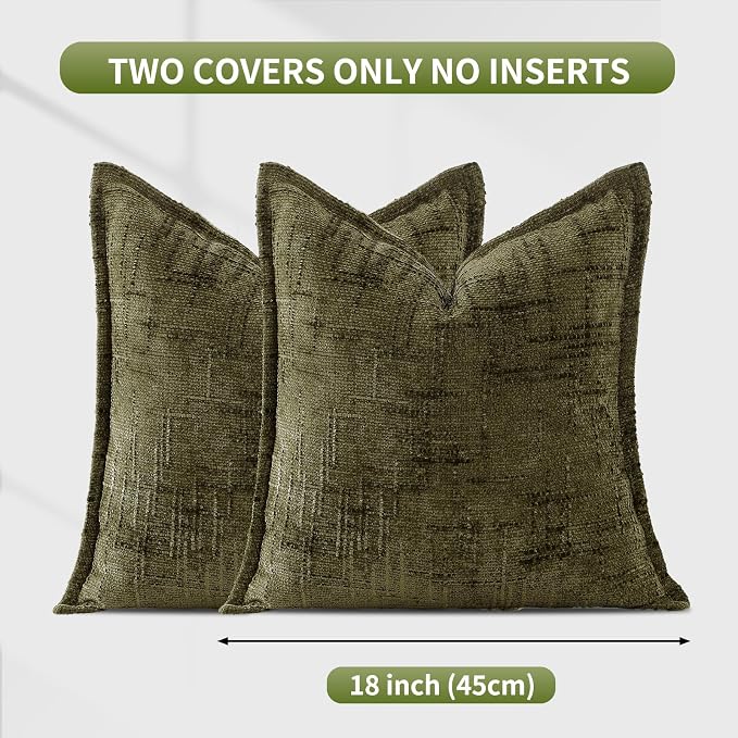 HPUK Chenille Throw Pillow Covers 18x18 Inch, Soft Woven Texture, Set of 2 | Plush woven texture, invisible zipper, couch sofa bed bedroom living room decor, square cushion covers, inserts not included