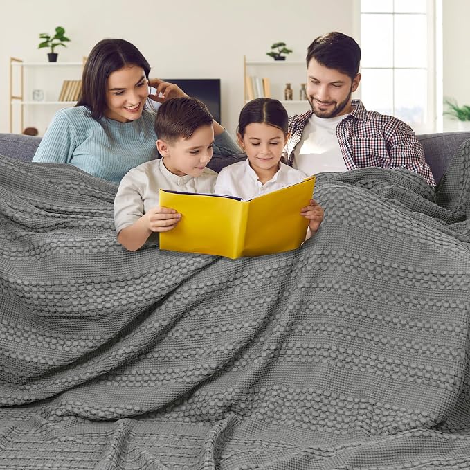 PHF Lightweight 100% Cotton Waffle Blanket, Oversized King, Dark Grey | Pre-Washed Soft Cotton Comfor, Extra Large 10'x10' Blanket, Giant Big Luxury Aesthetic Woven Bedding for Home Decor